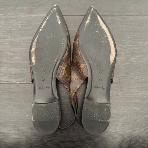 Louis Vuitton Cherie Slingback Flats Brown Monogram Canvas Pointed - Picture 9 of 12